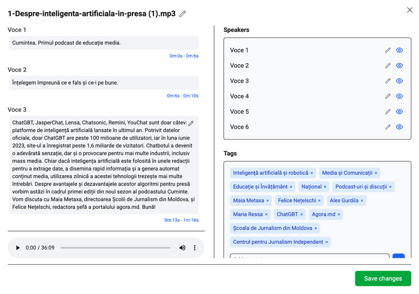 Screenshot - Transcription and diarization